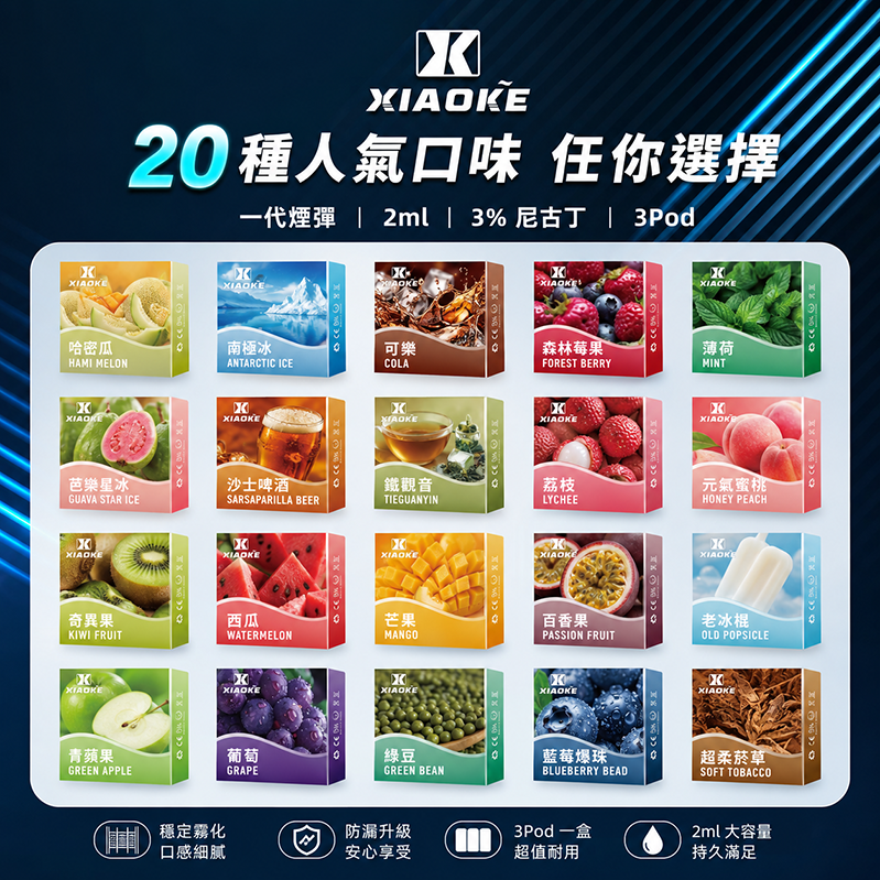 XiaoKe 一代煙彈｜2ml*3Pod｜3%濃度｜20款口味